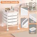4 Tier Utility Rolling Cart with 4 Drawers Multipurpose Rolling Storage Cart with Wheels and Handles for Office Classroom Kitchen Bathroom Bedroom Organization White