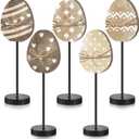 5 Pieces Easter Table Decorations Rustic Wooden Easter Eggs Table Sign Vintage Standing Tabletop Decor Block Centerpiece for Spring Party Farmhouse Freestanding Home Office