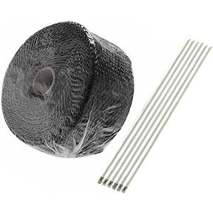 BSTFLEX 2 inch by 16.5 feet Exhaust Manifold Heat Wrap Thermal Wrap Tape and Stainless Ties Kit, Black