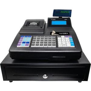 Nadex CR600 Cash Register, 9500 PLU Lookups 60 Dept 50 Clerks, 5 Bill 8 Coin Compartments 2 Check Slots Heavy Duty Steel Cash and Coin Drawer, Two Displays, Multiport