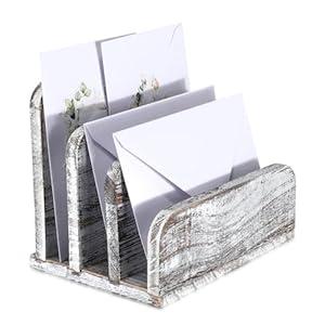 Wooden Mail Organizer 3 Slots Mail Holder for Desk Wood File Paper Letter Holder for Letter Envelope Filing Cell Phone Document Storage, Organizer Tray for Office and Home(Old White)