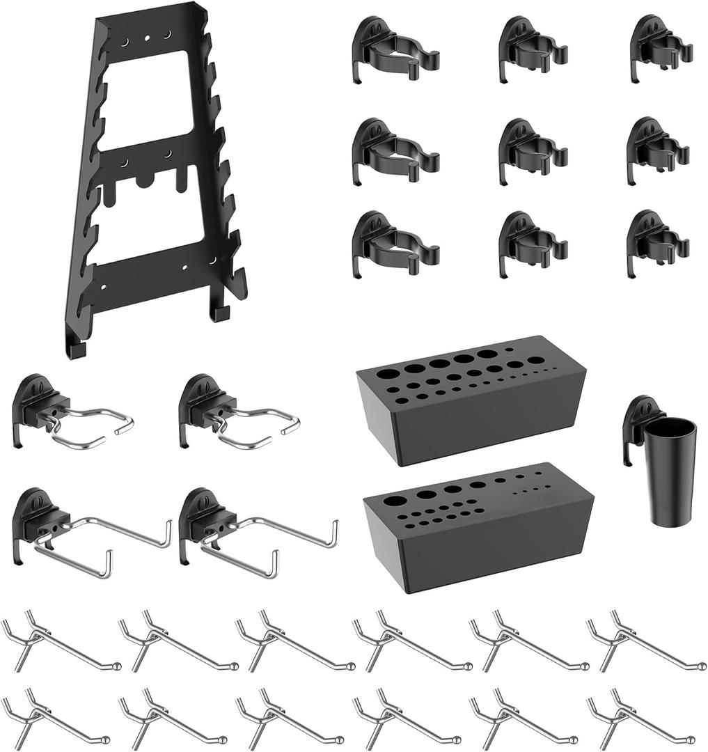 TORACK 29PCS Pegboard Accessories Kit, Only Keyhole Style Pegboards, Not for Standard Round Hole Pegboards, Hooks and Tool Organizer Set