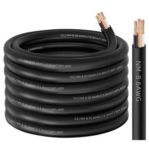 NM-B 6/3 Wire with Ground,50ft 6/3 NM-B W/G Wire 6 AWG Nonmetallic Sheathed NM-B Cable,Copper 6 Gauge 3 Conductor Residential Indoor Electrical Wiring for Branch Circuit Switches,Outlets,Other Loads