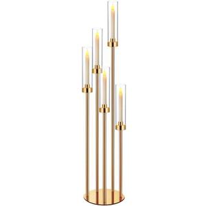 42.5in Gold Candle Holders for Table Centerpiece Candelabra Candlestick Holders Decor Wedding Centerpiece Table Decorations 5 arm Candle Holder Set of 1 Acrylic lampshade Fit 0.9" LED Candle
