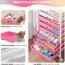 Goovilla Rolling Cart with Drawers, Utility Cart Organizer With 8 Removable Drawers and Wooden Tabletop, Lockable Rolling Storage Organizer for Art, Classroom, Home, Dorm, Office, Craft Storage, Pink