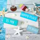 4Pcs The Beach is My Happy Place Table Signs Starfish Beach Wooden Tabletop Centerpiece Blue Rustic Summer Decorations for Office Home Shelf Mantel Tiered Tray Decor