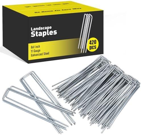 HongWay 420pcs 6" 11 Gauge U-Shaped Galvanized Iron Garden Stakes for Sod Anchoring Landscape Fabric Irrigation Tubing