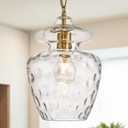 Farmhouse Gold Glass Pendant Light, 9" Hanging Fixture, E26 Base, Medium