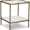 Signature Design by Ashley Ryandale Square Accent Table for Living Room, SandCasted Aluminum Frame With Brass Finish, Glass Top and White Marble Shelf, 21" Size, 21" W X 21" D X 24.88" H