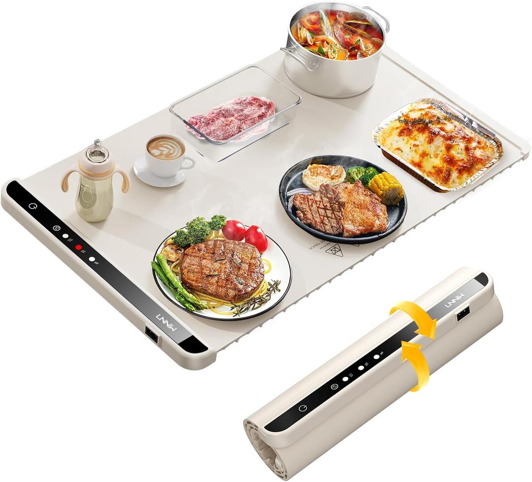 Food Warming Mat,Warming Mat for Food,Electric Warming Tray for Gatherings, Parties and Everyday Use,Heating Fastly in 10s,Portable Design,Timed Function for Your Family, White