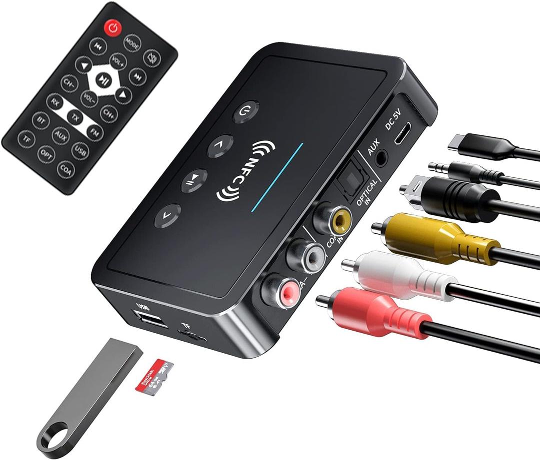 Bluetooth 5.0 Adapter, Transmitter and Receiver for Home Stereo Hi-Fi Audio With 3.5mm, RCA, Coaxial, Optical, NFC, Aptx-LL - For Home, Car, AV Receiver or Amplifier (M6)