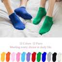 12 Pairs Colorful Low Cut Ankle Socks for Women & Men, Assorted Solid Colors Pack, Lightweight Breathable Socks Thin Sock