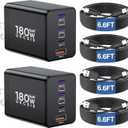 2 Pack 180W USB C Charger Block, Foldable 4-Port GaN Super Fast Charger USB C, Dual 65W Type C Charging Block, Laptop Fast Charging Adapter for MacBook Pro/Air, iPad, iPhone, Samsung Galaxy Black