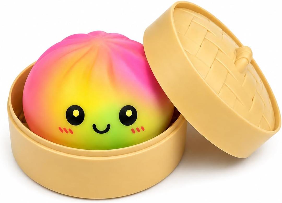 Mystery Dumpling Squishies with Food Steamer Box,Colorful Squishies Dumpling Stress Relief Balls,Sensory Fidget Squeeze Toys Cute Desk Toy