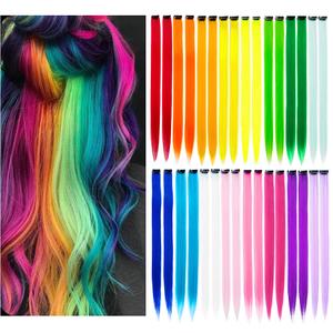 32Packs Colored Hair Extensions 20Inch Straight Color Clip in on Hair Extension Rainbow Party Highlights Synthetic Hairpiece(16 colors)