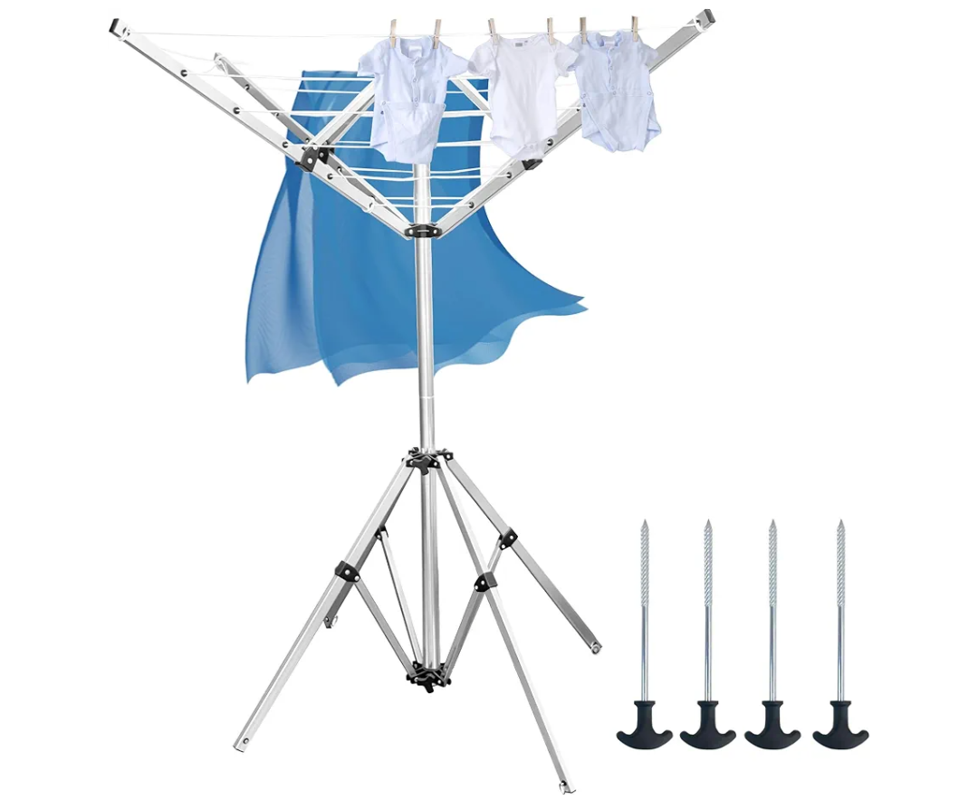 Auto Care Outdoor Drying Rack with 4-arm Telescopic Aluminum Drying Rack Fixed with Ground Nails, 28 Drying Ropes, 65 Feet Large Capacity Windproof Rotating Umbrella Style Clothes Drying Rack Auto Care Outdoor Drying Rack with 4-arm Telescopic Aluminum Drying Rack Fixed with Ground Nails, 28 Drying Ropes, 65 Feet Large Capacity Windproof Rotating Umbrella Style Clothes Drying Rack