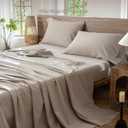 MooMee Bedding Sheet Set 100% Washed Cotton Linen Like Textured Breathable Durable Soft Comfy (Heathered Cream Grey, Queen)
