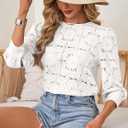 SOFIA'S CHOICE Women's Lace 3/4 Sleeve Shirts Crochet Eyelet Crew Neck Dressy Blouse Sheer Top (XL)