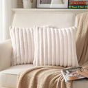 DEELAND Pack of 2,Double-Sided Faux Fur Plush Decorative Throw Pillow Covers Fuzzy Striped Soft Pillowcase Cushion Covers for Sofa Couch Bedroom Beige 22x22 inch