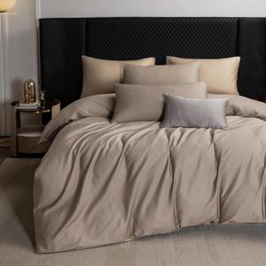 MooMee Duvet Cover Set, 100% Extra Long Staple Cotton 600 Thread Count Sateen Smooth Luxury Breathable Hotel Quality Cooling Bedding for All Season, 3 Pieces (Tannish Gray, King 104"x90")