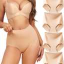 LEVAO Nude High Waisted Seamless Tummy Control Shapewear for Women Compression Underwear No Show Briefs Panties 4 Pack XL