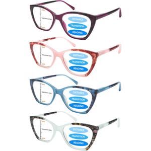 4Pack Progressive Multifocus Reading Glasses for Women Blue Light Blocking Reading Glasses Spring Hinge Readers (4C, 3, x)