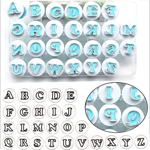 26PCS/Set Cookie Stamp Impress Cookie Cutters Alphabet Letter and Number Cake Biscuit Mold Shape DIY Cookie Biscuit Alphabet Cake Tool Embosser Cutter (Upper Case Shape) (Style 4)