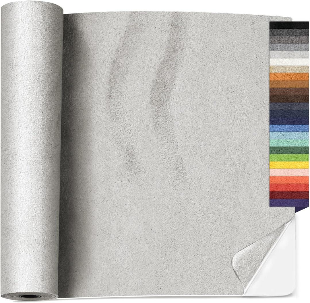 16 x 59 inches Self Adhesive Faux Suede Repair Patch, Light Grey Suede Fabric Patches, Suede Repair Tape, Suede Wrap with Adhesive Backing for Car Interior, Line Drawers, Jewelry Boxes (Light Grey)