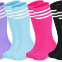 American Trends 4 Pairs Toddler Soccer Socks Kids Youth Baseball Sock Boys Girls knee High Striped Socks Cotton Tube Sock (M)
