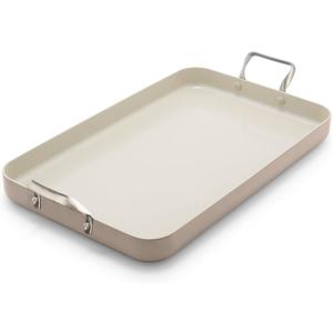 GreenPan 18" x 11" Double Burner Griddle Pan, Hard Anodized Healthy Ceramic Nonstick PFAS-Free, Stainless Steel Handles, Stovetop Cooking, Dishwasher Safe, Oven & Broiler Safe Cookware, Taupe