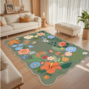 5x7 Floral Washable Area Rugs, Lagre Living Room Rug Floral Vintage Soft Ultra Thin Kids Bedroom Carpet Rug for Girls Playroom Entryway, Green