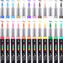 POMAC Liquid Acrylic Paint Markers 24 Colors, Waterproof Paint Marker Pens Brush Tip No-Bleed for Fabric, Canvas, Rock, Glass, Wood, DIY Crafts, Art Supplies