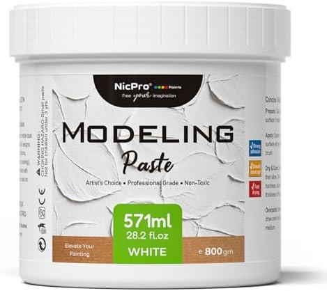 Nicpro Modeling Paste 571 ml / 28.2 oz for Acrylic Painting, High Density Acrylic Medium for Texture Art and Thickness, Structural Molding Texture Paste for Canvas Paint, Art Projects, DIY, 3D Effect