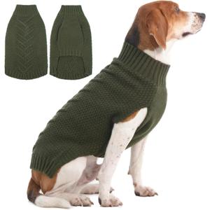 IECOii Large Dog Sweater - Neutral Thick Warm Dog Sweater for Male & Female Dogs, XL Size for Christmas, Thanksgiving, Halloween (X-Large(Chest:24.4 in), Army-Green)