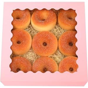 Qiqee Auto-pop Up Pink Pie Boxes with Window 10x10x2.5 inch 11Packs Cookie Donut Bakery Box