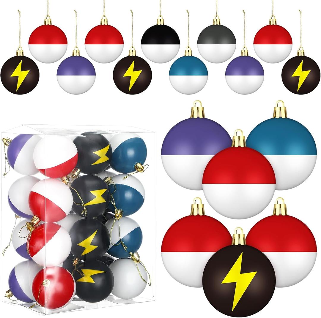 24 Pcs 2.4 Inch Christmas Tree Ball Ornaments Cartoon Hanging Ornaments Plastic Christmas Winter Balls Decor for Xmas Trees Holiday Party Favors Home Decor(Lightning)
