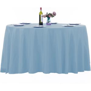 Ascoza 2pack 132 Inch Blue Mist Round Tablecloth in Washable Polyester Fabric for Wedding/Banquet/Restaurant/Parties