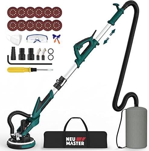NEU MASTER Drywall Sander, Electric Drywall Sander Variable Speed Popcorn Removal Tool with Vacuum, 900-1800RPM Foldable Ceiling Sander with 12 Sanding Discs, LED Light, Extendable Handle, Dust Bag