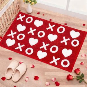 Drydiet Spring Bathroom Rug XOXO Heart Kitchen Rug 20 x 32 Inches Non Slip Water Absorbent Bath Mat for Spring Kitchen Entrance Shower Floor Decor