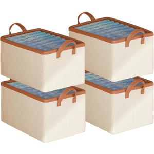 AARAINBOW 4 Pcs Closet Clothes Organizer with Handle, Fabric Storage Bins with Metal Frame Closet Shelf Storage Baskets Foldable Wardrobe Storage Box for Sweater Jeans, 20L (4 White)