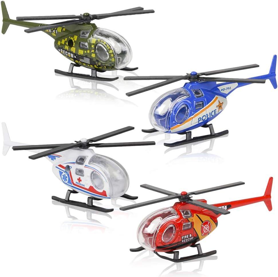 ArtCreativity Diecast Helicopter Toy - Pack of 4 - Police, Fire Engine, EMS, and Military Diecast Toy Choppers with Spinning Propellers, Birthday Party Favors for Boys and Girls