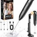 Electric Milk Frother Handheld: Rechargeable 3 in 1 - LED Digital Display with 3 Speeds Portable Stainless Steel Drink Foam Mixer for Milk Coffee, Lattes, Cappuccino, Matcha - Starlight Black