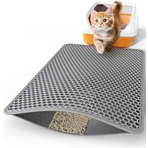 Powools Cat Litter Mat - 27" x 23" Large Litter Box Mat with Double Layers, Urine-Proof and Non-Slip Litter Trapping Mat, Easy to Clean Kitty Litter Mats for Floor, Scatter Control, Grey
