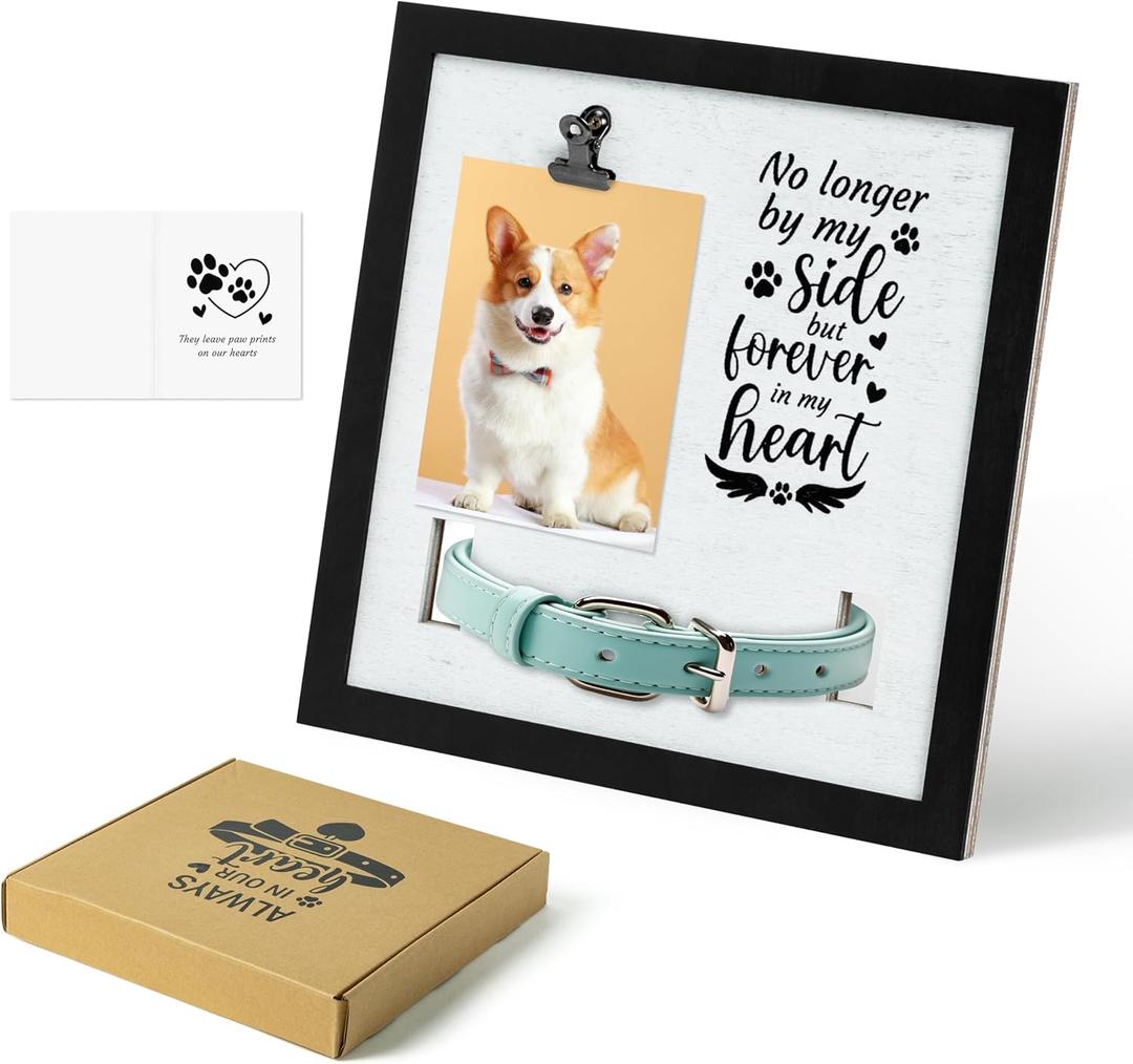 JAPBOR Pet Memorial Picture Frame - Loss of Dog Cat Memorial Gifts with Collar Holder, Collar Frame Sympathy Remembrance Gift, Pet Death Passing Away Passed Bereavement Hanging Standing Photo Keepsake