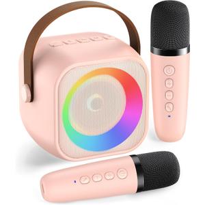 Karaoke Machine for Kids Adults, Mini Portable Bluetooth Karaoke Speaker with 2 Wireless Microphone and Lights, Christmas Birthday Gifts for Girls Ages 4, 5, 6, 7, 8, 9, 10, 12+ Family Home Party