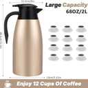 68OZ Thermal Coffee Carafes for Keeping Hot, 2 Liter Stainless Steel Thermal Carafe, Double Wall Vacuum Insulated Pitcher Tea Pot for Coffee Tea Keep Hot 12 Hours, Gold