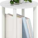 Furinno Turn-N-Tube Side Table, 2-Tier Round End Table, Toolless Assembly Night Stand, Bedside Table with Open Shelf, for Living Room, Bedroom, White