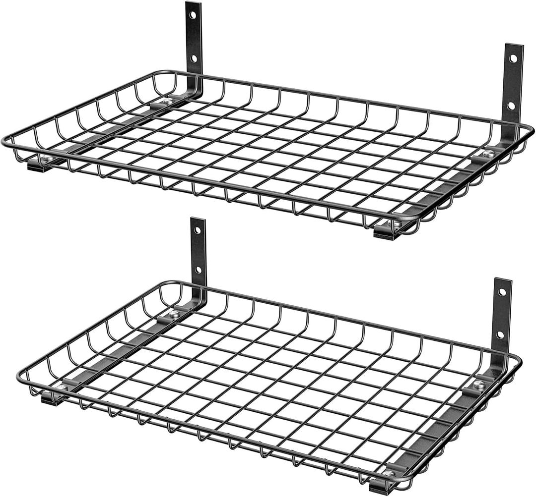 EVERHANGER Garage Wall Shelves 12x18 Inch, Wall Mounted Storage Shelf, Metal Shelf Rack, Heavy-Duty Shelf Organizer 2 Pack, Black, 18X 12inch