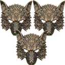 Liliful 3 Pcs Wolf Mask Halloween 3D Scary Half Face Werewolf Mask Wolf Headdress 3D Masquerade Cosplay Costume for Men (Gold)