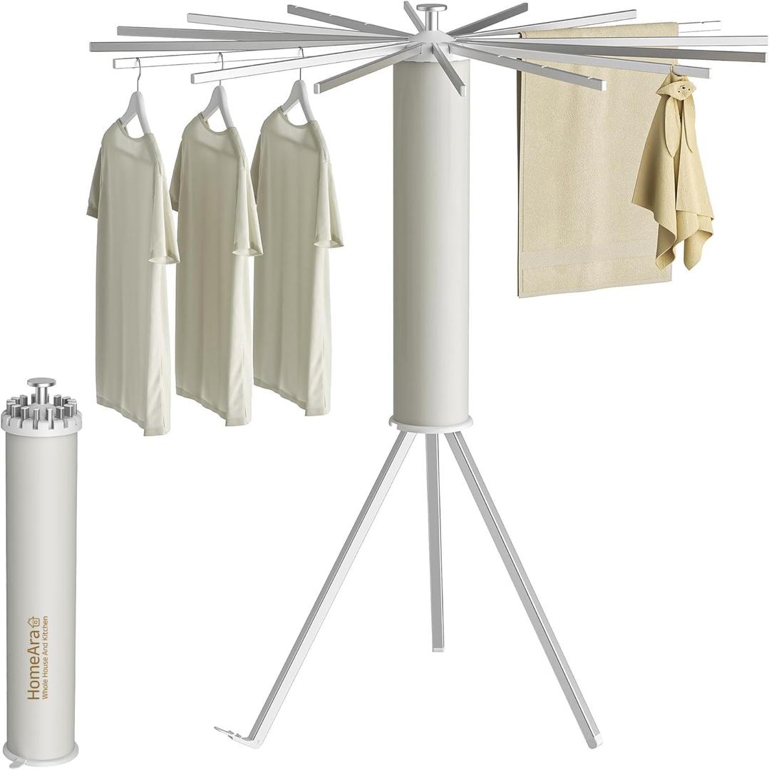 Aluminum Tripod Clothes Drying Rack, Foldable Portable Garment Stand, Space Saving Laundry Drying Stand for Clothes, Indoor Outdoor Balcony Bedroom Laundry Organizer, Medium